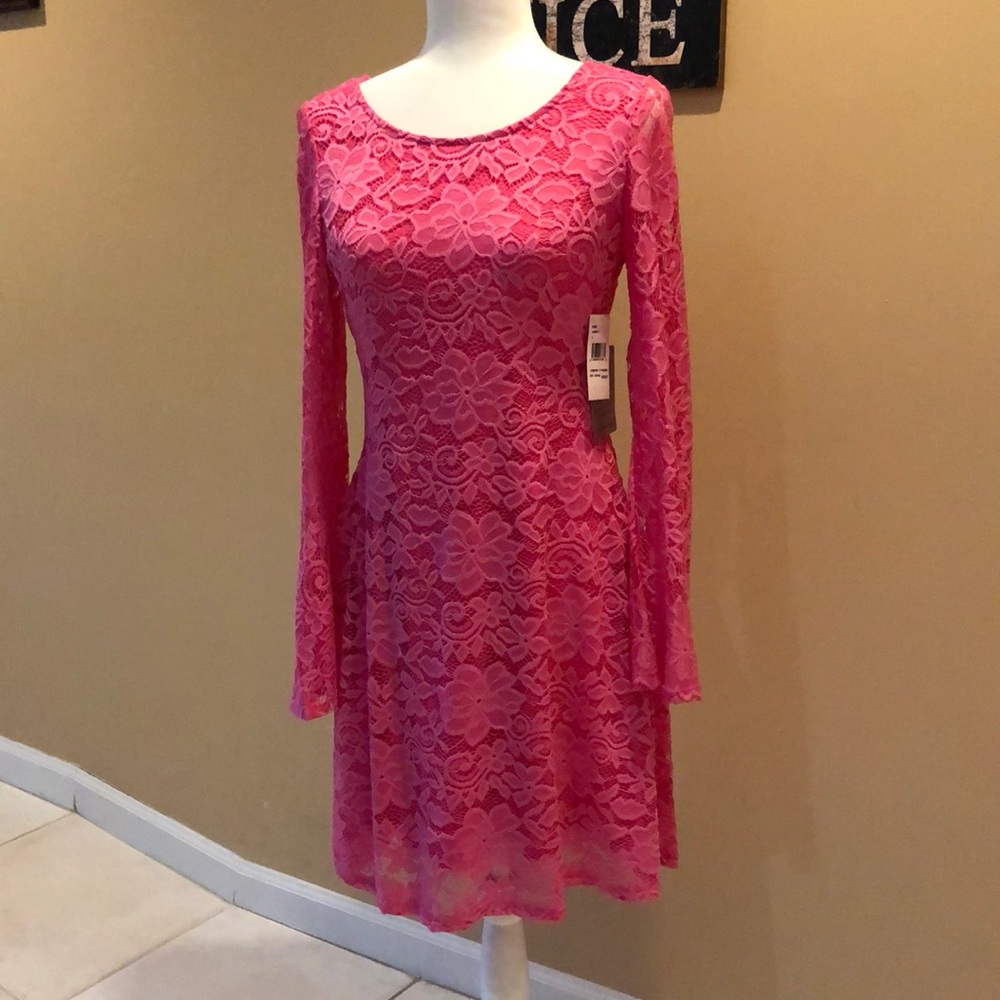 Lace long sleeve pink dress medium size